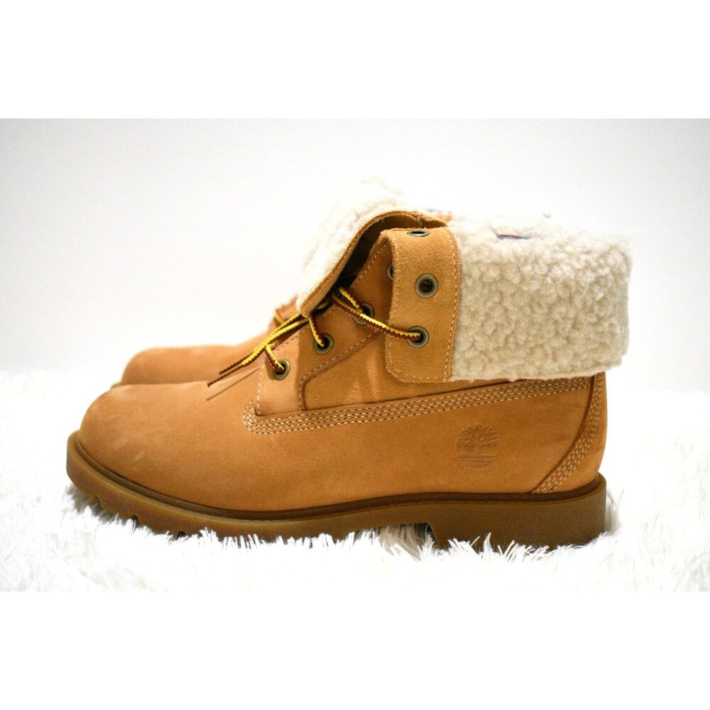 Timberland Linden Fold Down Boots Womens 8 Wheat Nubuck Lined Teddy Fleece WP